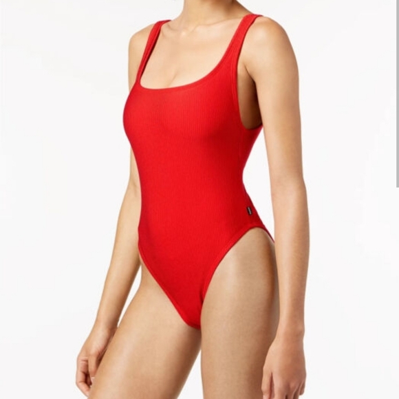 Reebok Other - NWOT Reebok Solid Red High Cut Leg Ribbed One Piece Swimsuit Size M
